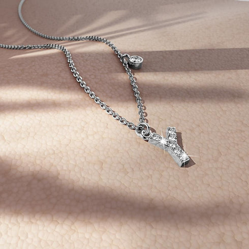 Solid 925 Sterling Silver Initial Crystal Personalised Alphabet Letter Necklace Silver